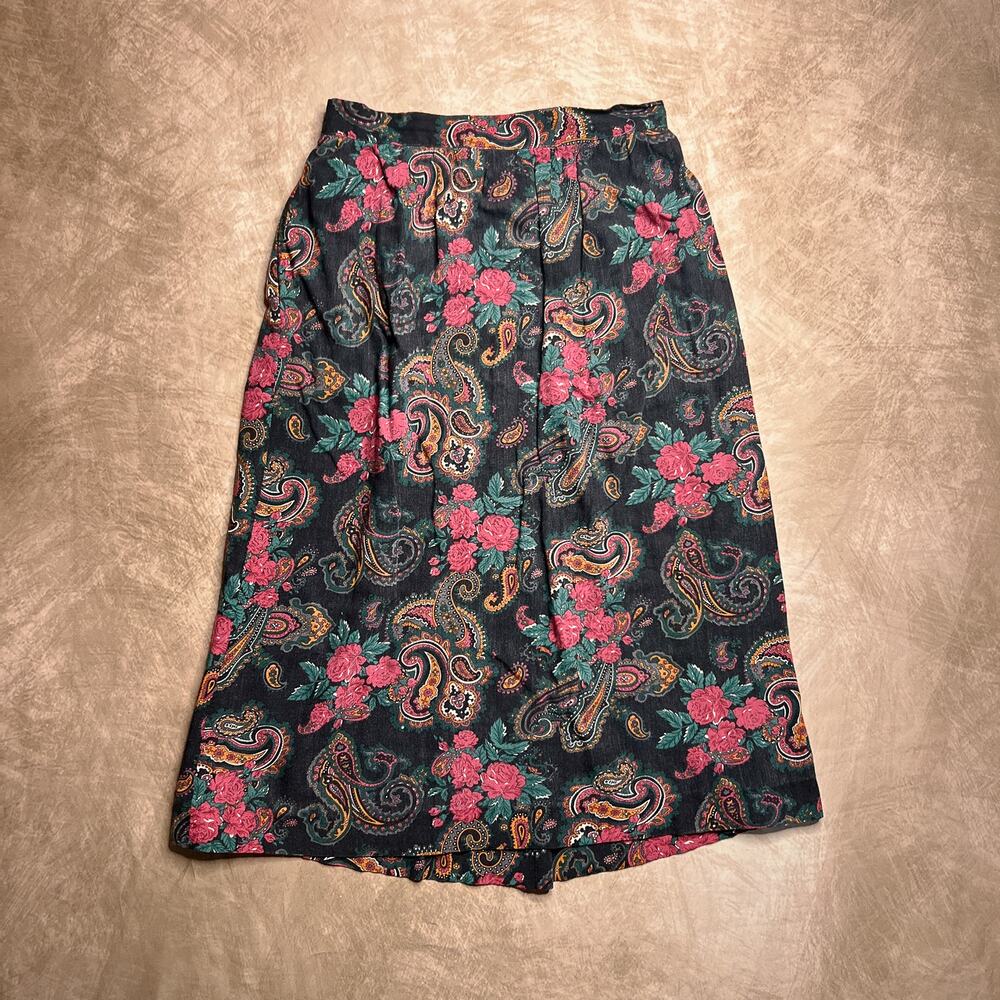 Vintage 90s Handmade Paisley Floral Maxi Skirt Multicolor Pleated Whimsigoth